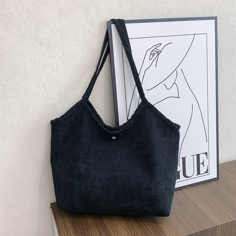 Korean casual versatile shoulder bag commuting large capacity velvet cloth bag tote bag female college student tutoring bag